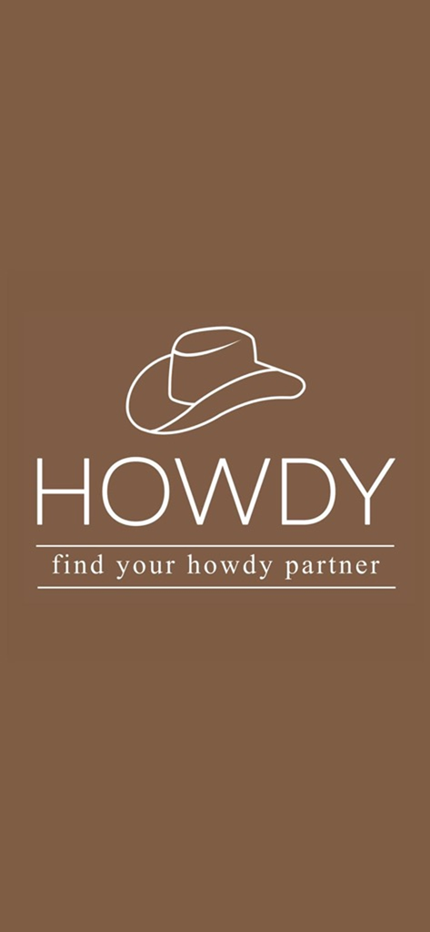 Howdy Global - Logotipo de la app de citas rurales Howdy Global con un icono de sombrero de cowboy y el lema 'Encuentra tu pareja Howdy'