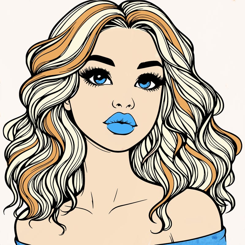realistic girl with wavy hair and lips