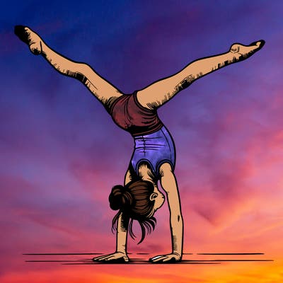 realistic gymnastic hand stand girl in four splits