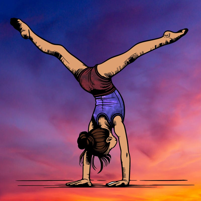 realistic gymnastic hand stand girl in four splits