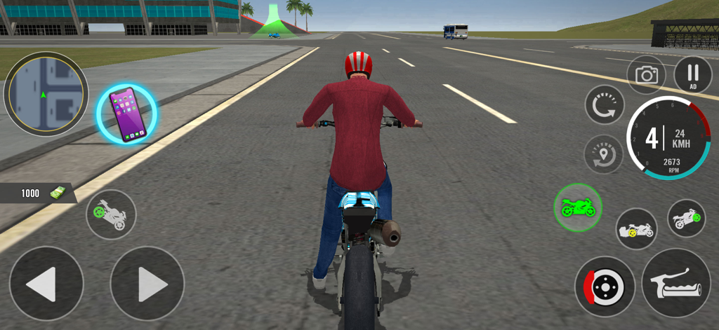 Freestyle Bike Defying Rides - Third person view of a motorcyclist riding on a city road in the Freestyle Bike Defying Rides mobile game