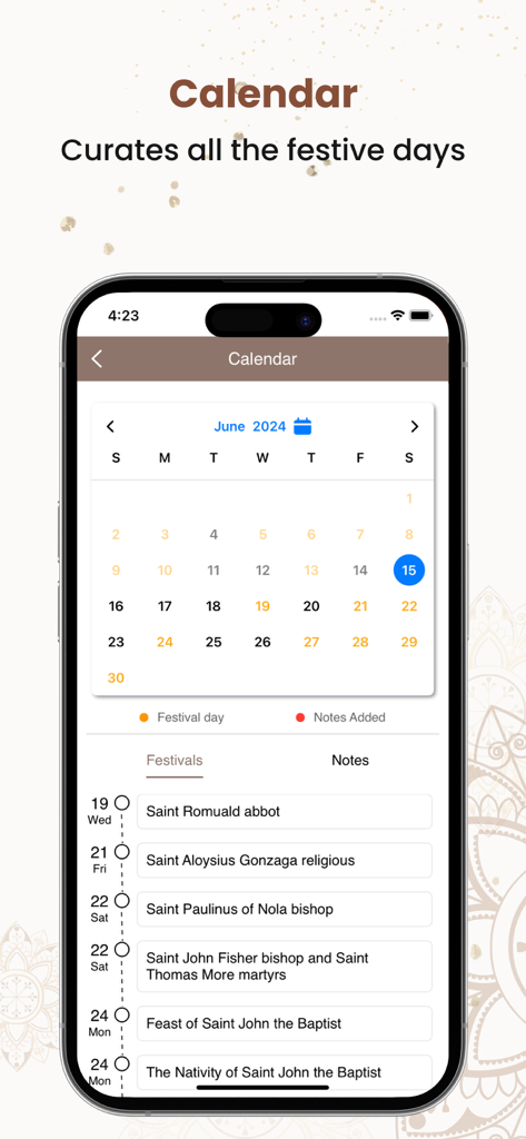 Hungarian Bible app religious calendar showing festive days and saints