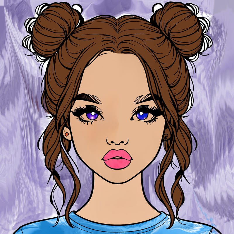 realistic girl with two buns in hair and lips