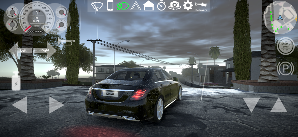 European Luxury Cars - Black luxury sedan driving on a rainy street in European Luxury Cars mobile game