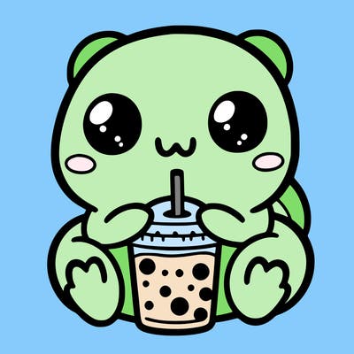 cute frog with boba