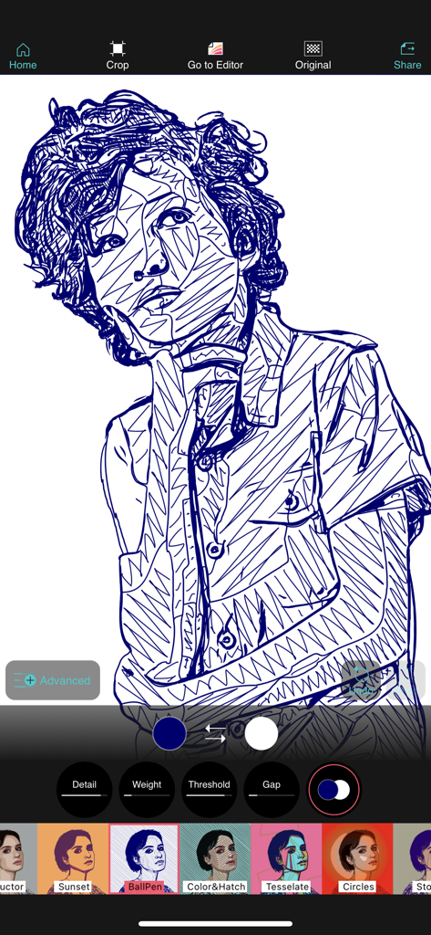 Vector Q by Imaengine - A portrait edited with the ballpoint pen filter in the Vector Q app