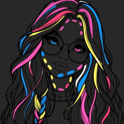 girl with long hair and freckles and glasses realistic