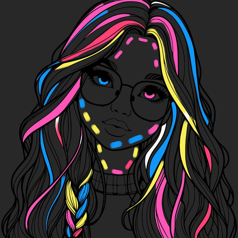 girl with long hair and freckles and glasses realistic