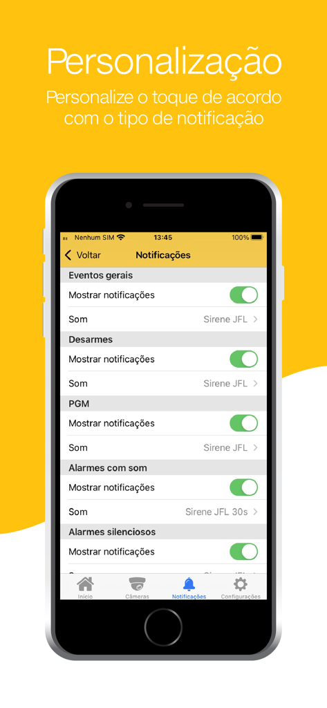 Interface des paramètres de notification d'Active Mobile V4 pour la personnalisation des alertes de sécurité