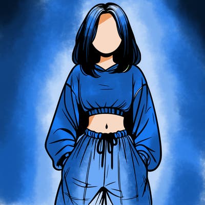 realistic girl faceless with baggy pants and a crop top