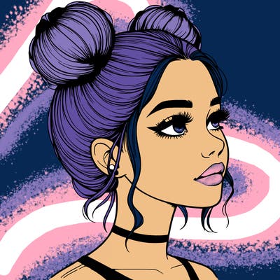 realistic girl with buns on the top of her head