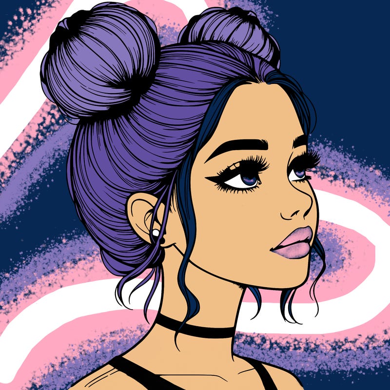 realistic girl with buns on the top of her head