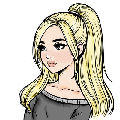 realistic girl with a high ponytail