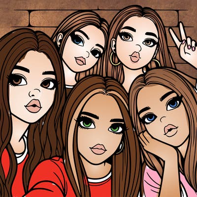 group of teen girls friends y2k up close in a selfie