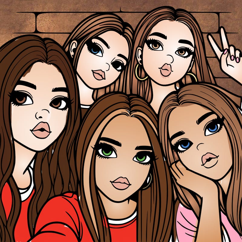 group of teen girls friends y2k up close in a selfie