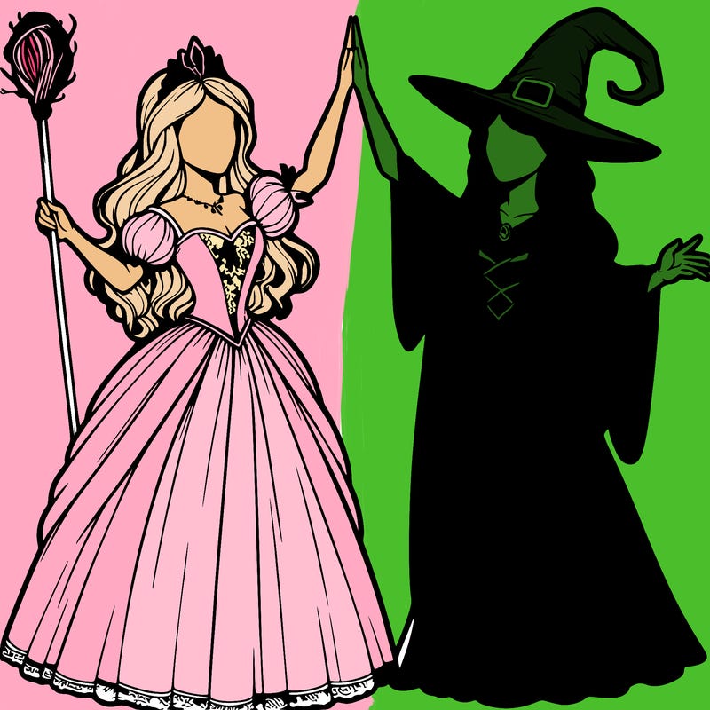detailed realistic split of a princess and a witch