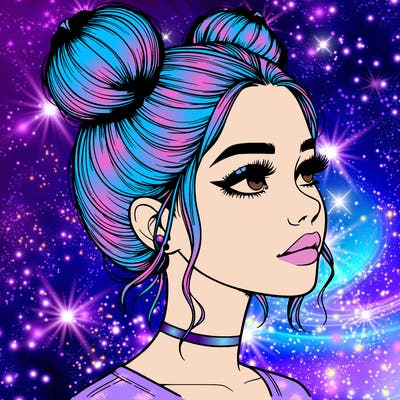 realistic girl with buns on the top of her head