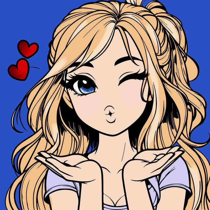 realistic girl winking and blowing a kiss while making heart hands