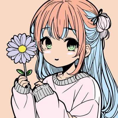 manga girl holding a flower