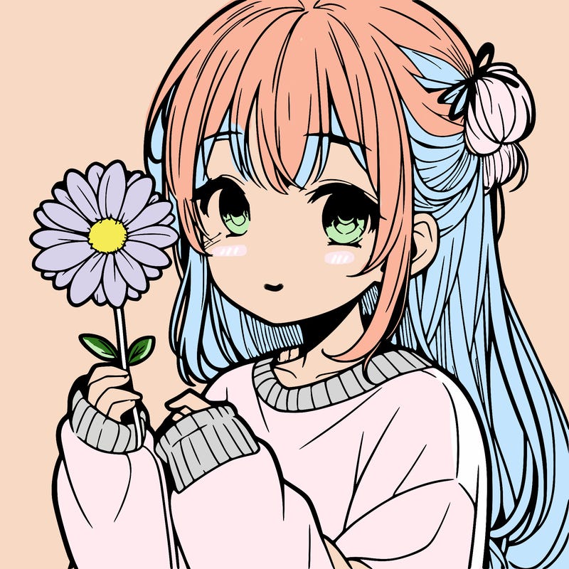 manga girl holding a flower