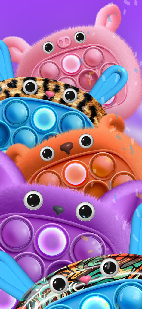 Popit fidget toys 3D top style - Colección de coloridos juguetes fidget pop-it de animales peludos 3D con texturas y patrones vibrantes