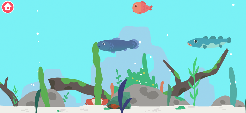 Dinosaur Time Machine Games - Prehistoric fish swimming in a colorful underwater world in a kids educational game.