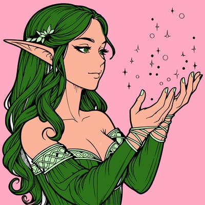 realistic elf girl doing magic