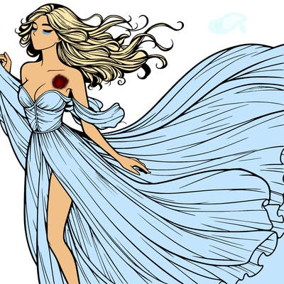 realistic woman in dress flowing the the wind