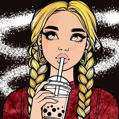 realistic girl with braided hair drinking boba