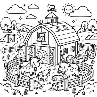 Step into a world of cuteness with our Kawaii Cattle Barns coloring page, featuring an adorable farm scene filled with charming cows and a cozy barn. This delightful design is perfect for adding a touch of sweetness to your coloring collection.
