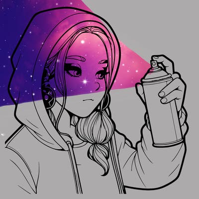 a realistic girl, spray painting