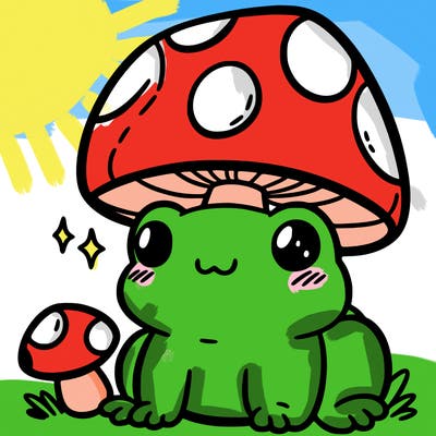a cute frog with a mushroom hat