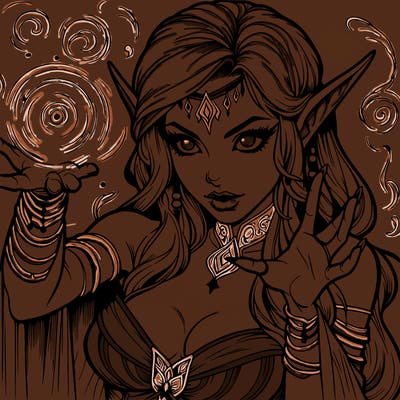 realistic scary beautiful elf sorceress casting spell