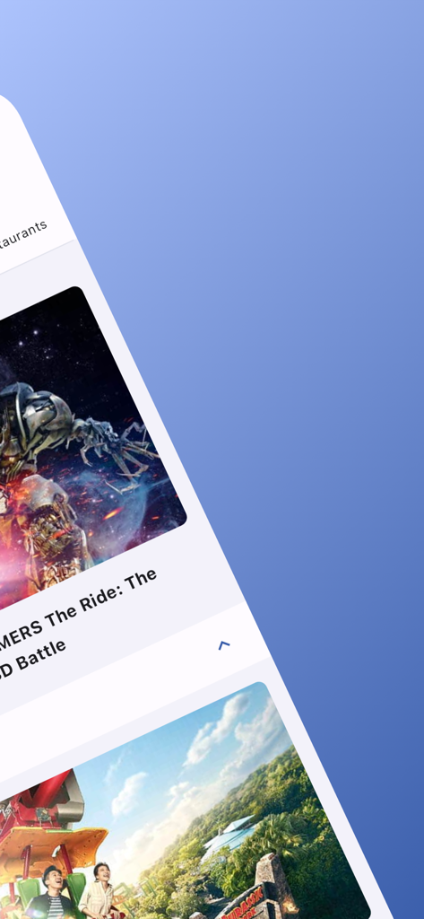 USS Waiting Time (Unofficial) - Mobile app screen showing a list of Universal Studios Singapore rides including Transformers The Ride