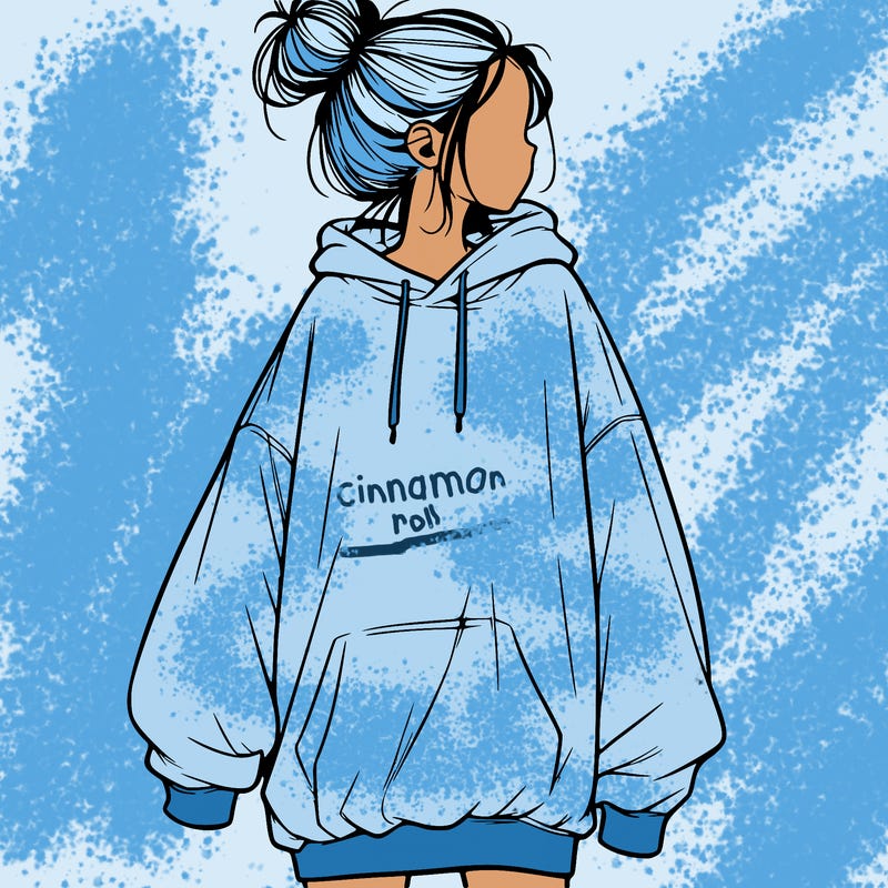 realistic girl with a oversized sweatshirt on and a bun