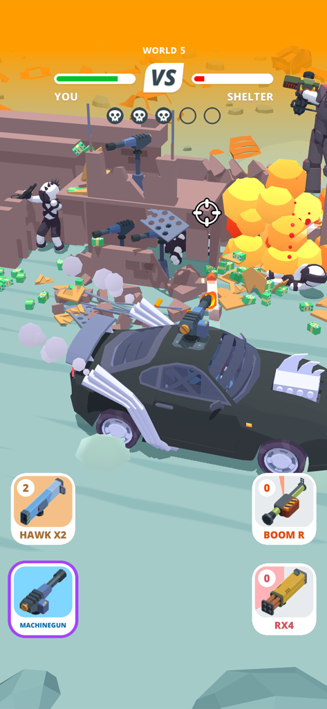 Desert Riders - Wasteland Cars - A black car with mounted weapons attacking an enemy shelter in Desert Riders Wasteland Cars