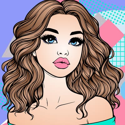 realistic girl with wavy hair and lips