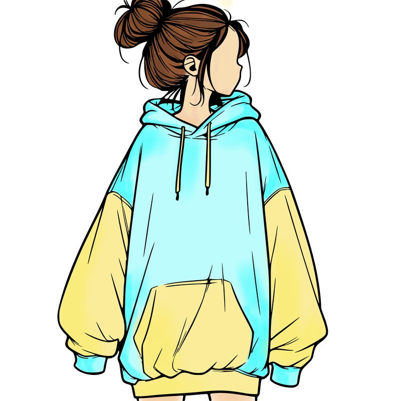 realistic girl with a oversized sweatshirt on and a bun