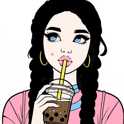 realistic girl with braided hair drinking boba