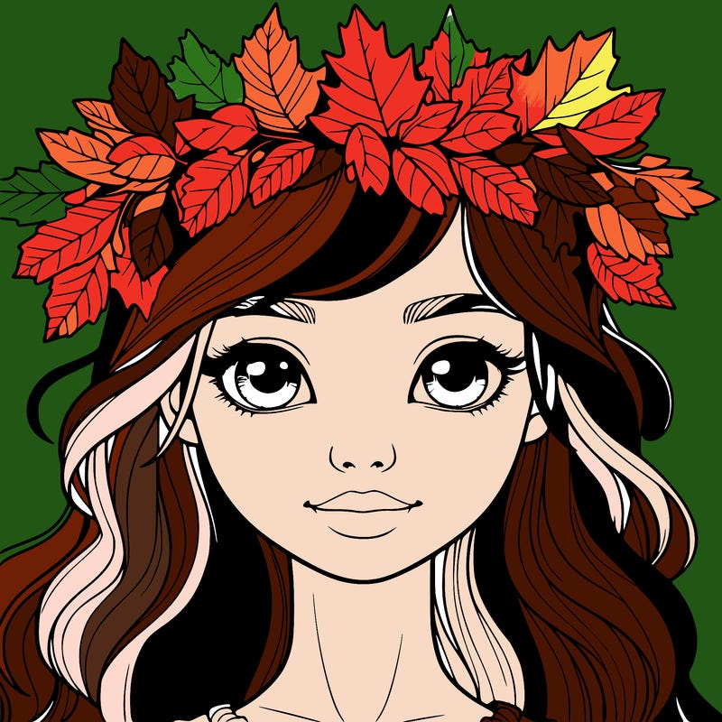 realistic girl with fall leaf crown