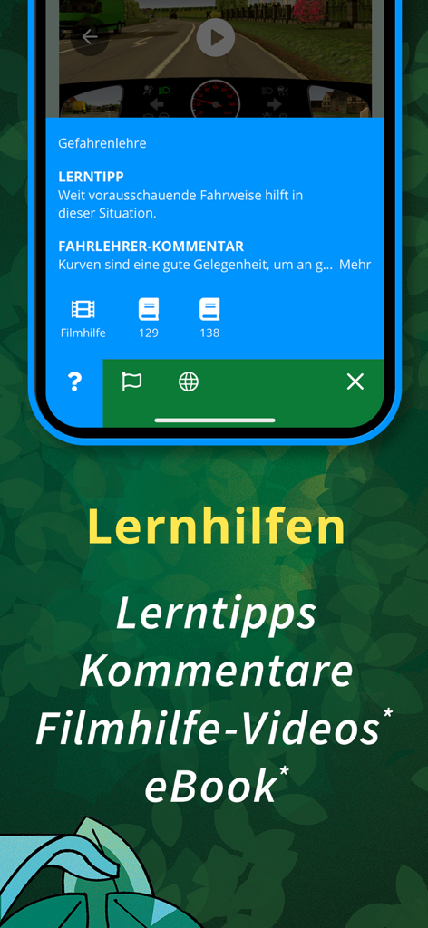 FahrAPP - Ecrã de ajudas de aprendizagem do FahrAPP com dicas de estudo e vídeos