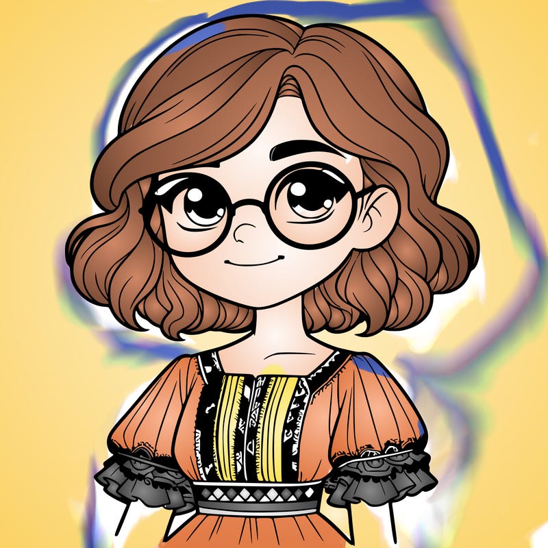 one girl with medium short hair, which are wavy. she has round glasses. she wears a latina outfit.