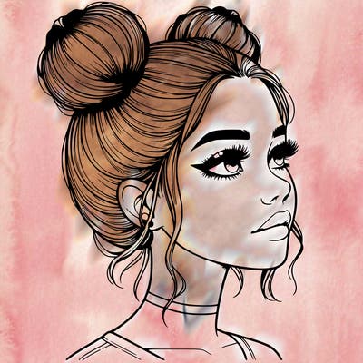 realistic girl with buns on the top of her head