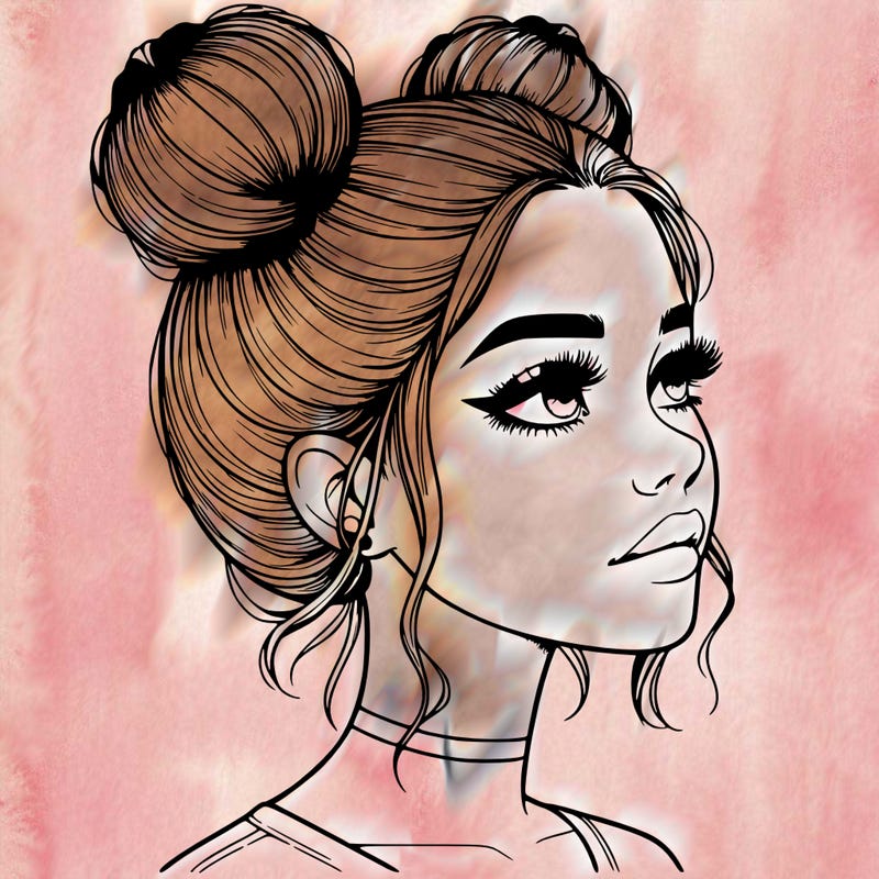 realistic girl with buns on the top of her head