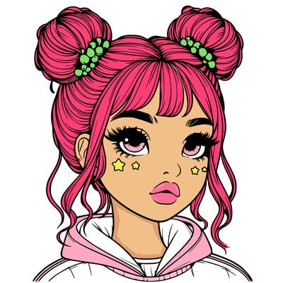 realistic girl with space buns