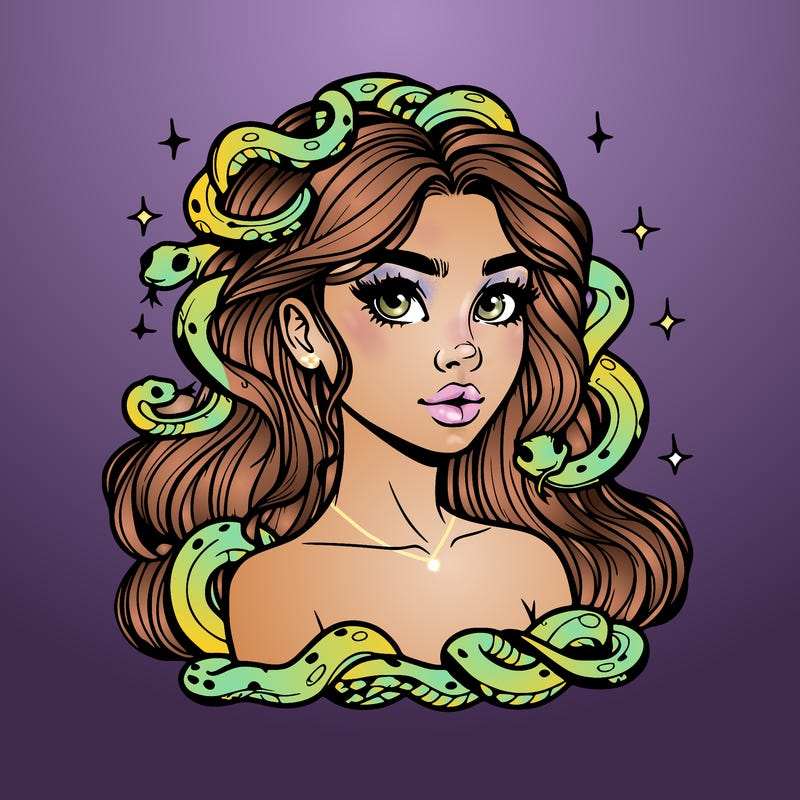 realistic girl with snakes as hair