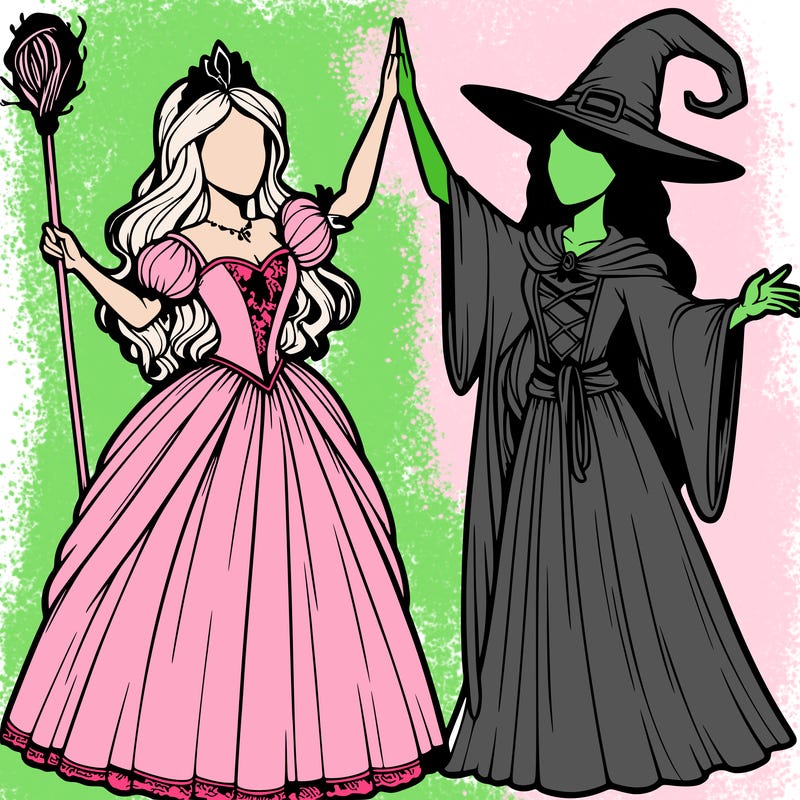 detailed realistic split of a princess and a witch