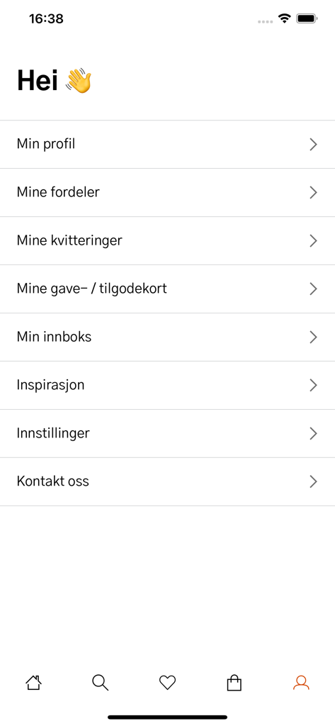 Kitch'n - Schermata del profilo utente dell'app mobile Kitch'n che mostra opzioni di menu per ricevute digitali e vantaggi per i membri.
