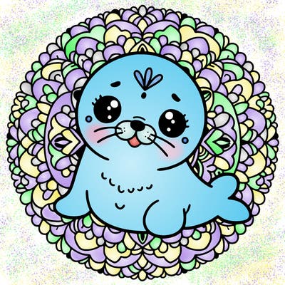 a cute baby seal mandala
