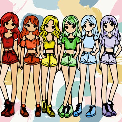 a group of girls wearing crop tops and shorts